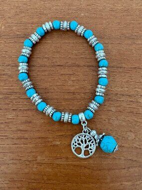 NWOT Italian Boho Tree of Life & Turquoise Filigree Bracelet